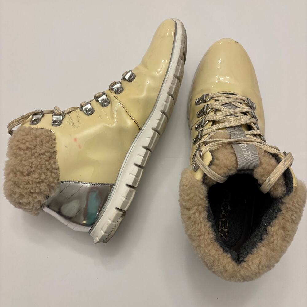 Cole Haan Zerogrand Womens 9B Yellow Patent Leather Shearling Waterproof Boots